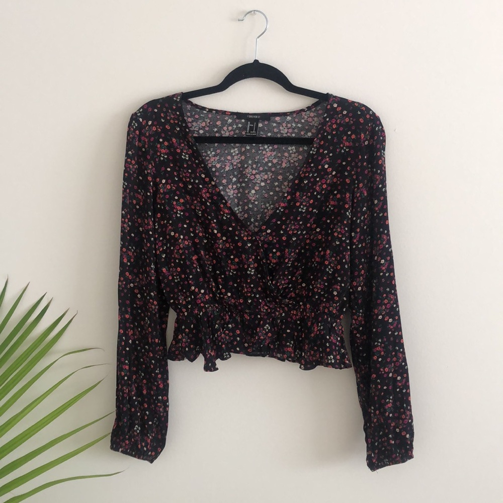 Floral Pattern Deep V Blouse